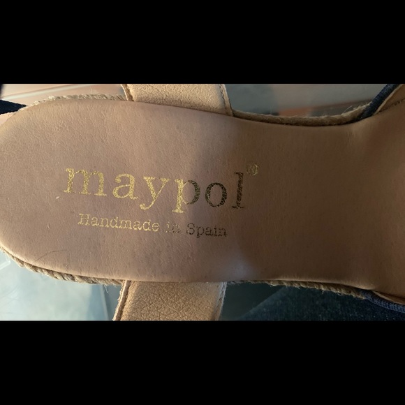 Gorgeous blue denim espadrille tie-up shoes platform wedges leather sling back - Picture 10 of 10